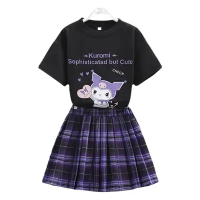 Girls Kurumi Graphic Pleated Skirt Suit Black Purple