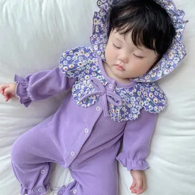 Baby Purple Floral Jumpsuit Spring Autumn Outfit