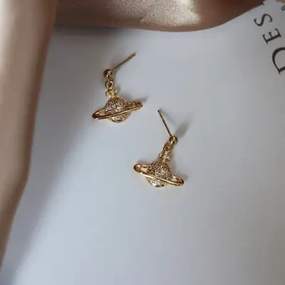 Saturn Controlled Micro Diamond White Zircon Earrings for Women