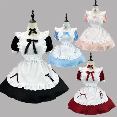 Japanese Black Classic Maid Dress Alice Soft Girl Lolita Maid Dress Cafe Dress