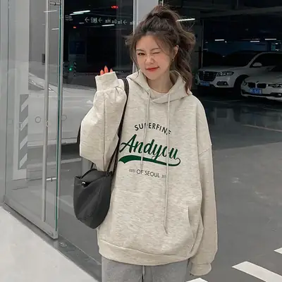Women Oversize Hoodie Sweatshirt Grey Anyou Print