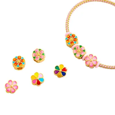 Vietnamese Gold Enamel Sunflower Beads Bracelet
