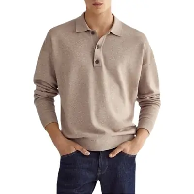 Men's 2022 Polo Shirt V Neck Button Long Sleeve