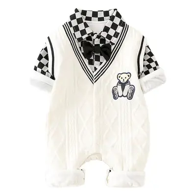 Newborn Infant White Checkered Jumpsuit Spring Autumn