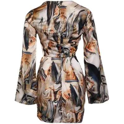 2023 Printed Long Sleeve V Neck Dress for Women