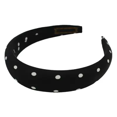 Black Satin Hair Ring with White Polka Dot Bow