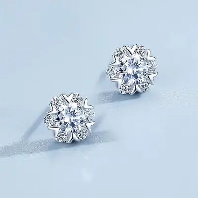 S999 Sterling Silver Snowflake Earrings for Women