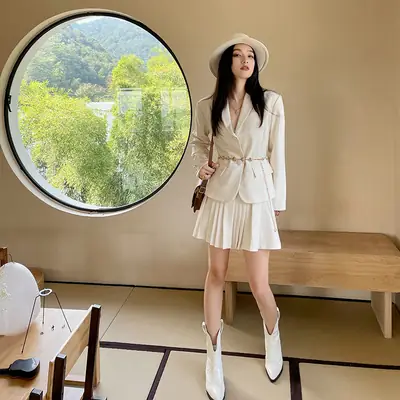 2025 Korean Style White Crystal Suit Jacket for Women