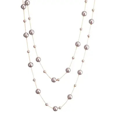 Champagne Pearl Necklace Women Long Gold Chain Multi Layer
