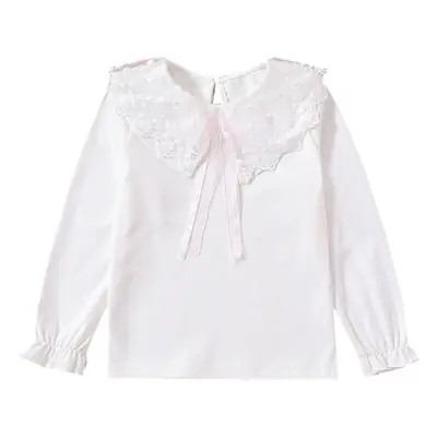 Girls White Lace Long Sleeve T-Shirt Spring Autumn Cotton