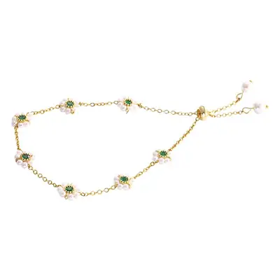Vintage Flower Titanium Steel Bracelet with Emerald Pearl Pendant