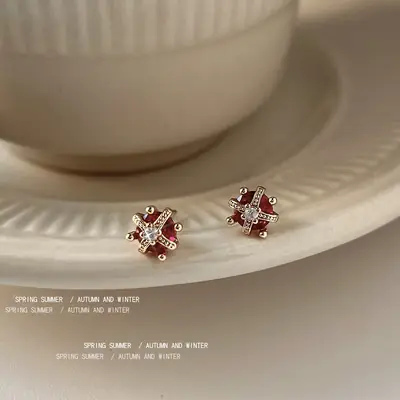 Mini Zircon Crown Earrings 925 Silver Needle Plating