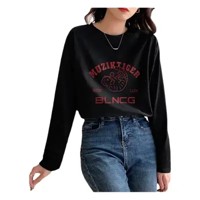 Women Black Huzi Tiger Graphic Long Sleeve T-Shirt 2022