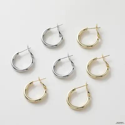 14K Gold Plated Real Gold Simple Round Earrings