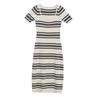 Women Summer Striped Knit Dress French Style Waist-Cinching