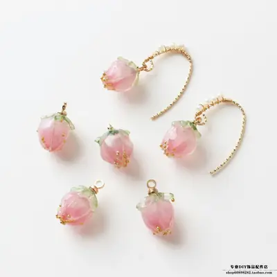 Fresh Pink Resin Strawberries DIY Bracelet Earrings Set