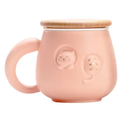 Pink Cat Design Ceramic Bubble Tea Mug for Women