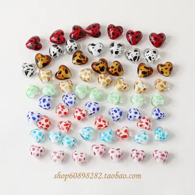 Handmade Glass Heart-Shaped Cow Pattern Beads for Jewelry