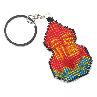 Colorful Beaded Fu Lu Fu Key Chain with Cross Stitch Design