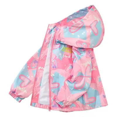 Girls' Pink Heart Print Windbreaker 2025