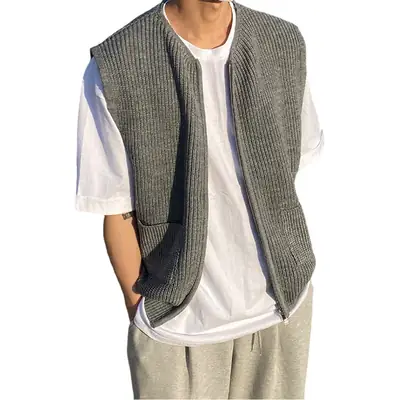 Men's Knitted Sleeveless Waistcoat Solid Color