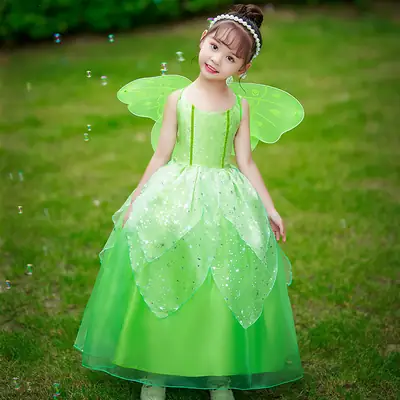 Green Fairy Elf Dress for Girls Halloween Costume