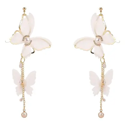 Fairy White Butterfly Earrings Set with Pearl Accents
