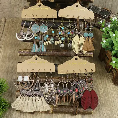 European & American Cross-Border Tassel Earrings Set