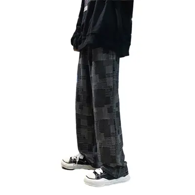 Men's Loose Square Patterned Wide Leg Jeans Spring