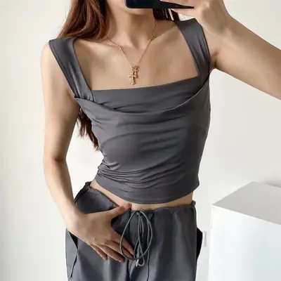 Women's Sleeveless V-Neck Vest Solid Color Elastic Summer