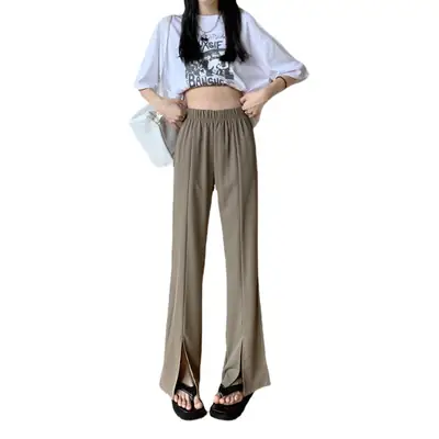 Women Pink Wide Leg Pants with High Waist Top