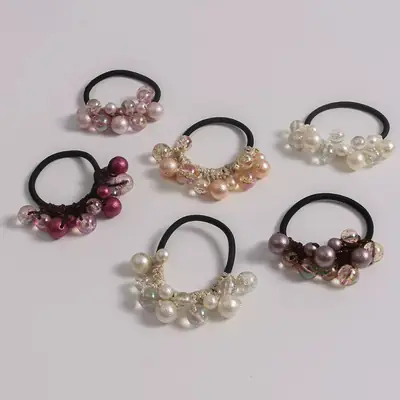 High Elastic Hair Rope with Pearl & Crystal Decor