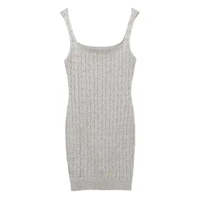 Black Tight Waist Square Collar Knitted Sling Dress for Women