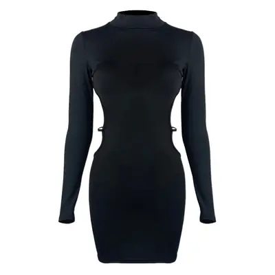Black Long Sleeve Waist Back Hip Dress for Women