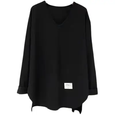 Women Irregular Cotton V-Neck T-Shirt White Large