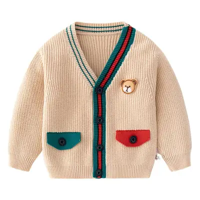 Korean Style Beige Knitted Baby Sweater for Kids