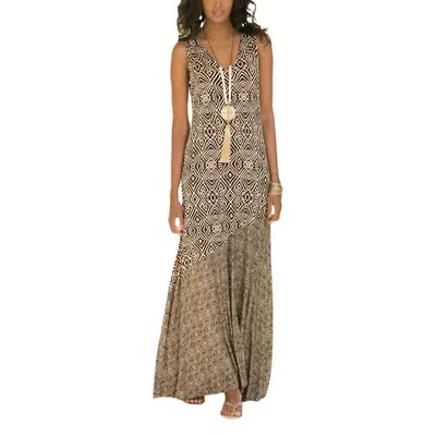 Printed V Neck Long Skirt Mid Waist Sexy Slimming