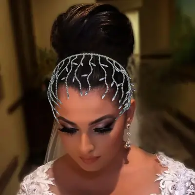 European Bridal Hairband with Rhinestone Curved Design