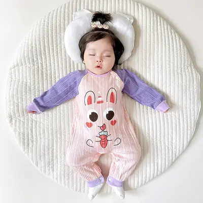 Baby Drawon Suit Purple Bow Patches Pajamas
