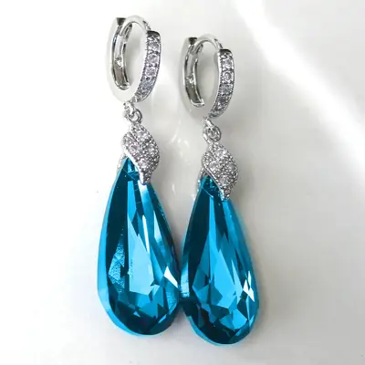 Blue Zircon Water Drop Earrings 22mm