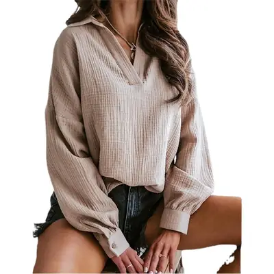 Purple Long-Sleeve Lapel Shirt Women's Top