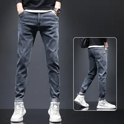 Men Slim Fit Stretch Dark Blue Jeans