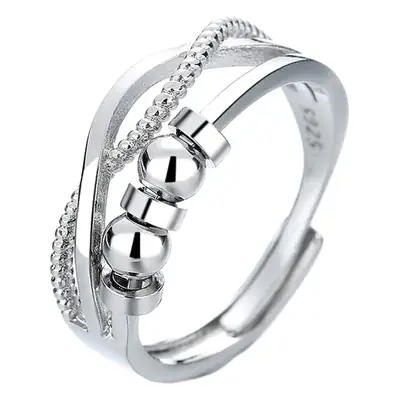 Women's Silver Plated Cross Bracelet Ring with Beaded Design