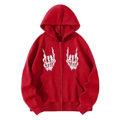 2022 Hand Bone Printed Grey Zipper Hoodie