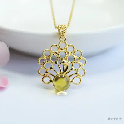 Guan Yu S925 Silver Inlaid Natural Gold Amber Pendant Necklace