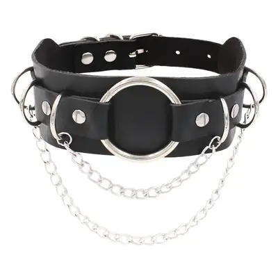 White PU Leather Cross Chain Choker Necklace with Personalized Ring Clavicle