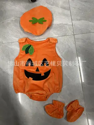 Orange Pumpkin Embroidered Baby Romper Set with Hat & Socks
