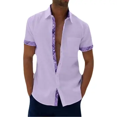 Men's Purple Printed Short Sleeve Shirt Summer 2023