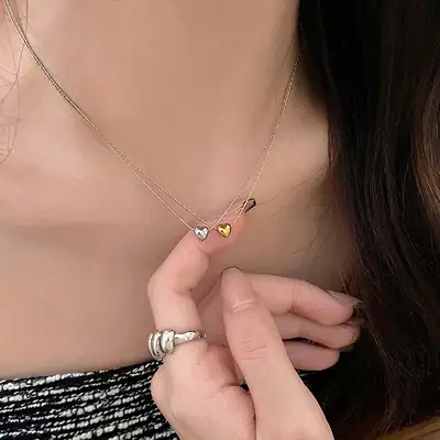 Golden Heart Necklace for Women, Gold Plated, Elegant Clavicle Chain, Summer Style