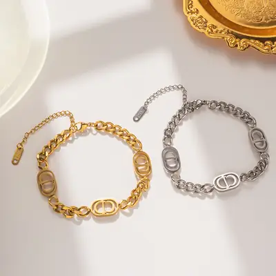 Titanium Steel Cuban Letter Bracelet for Women